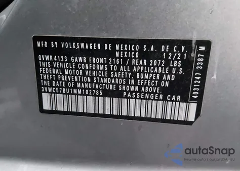 2021 Volkswagen Jetta 1.4T R-Line/1.4T S/1.4T Se z USA, uszkodzony, nr VIN 3VWC57BU1MM102785